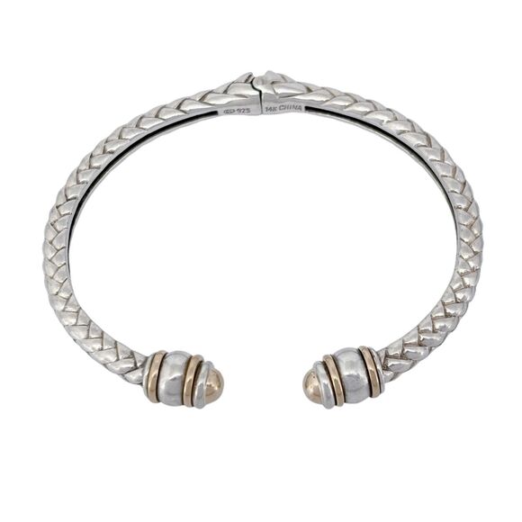 Vintage DL Sterling Silver 925 14K Gold Basket Weave Hinge Cuff Bracelet 6.25" - Picture 2 of 9